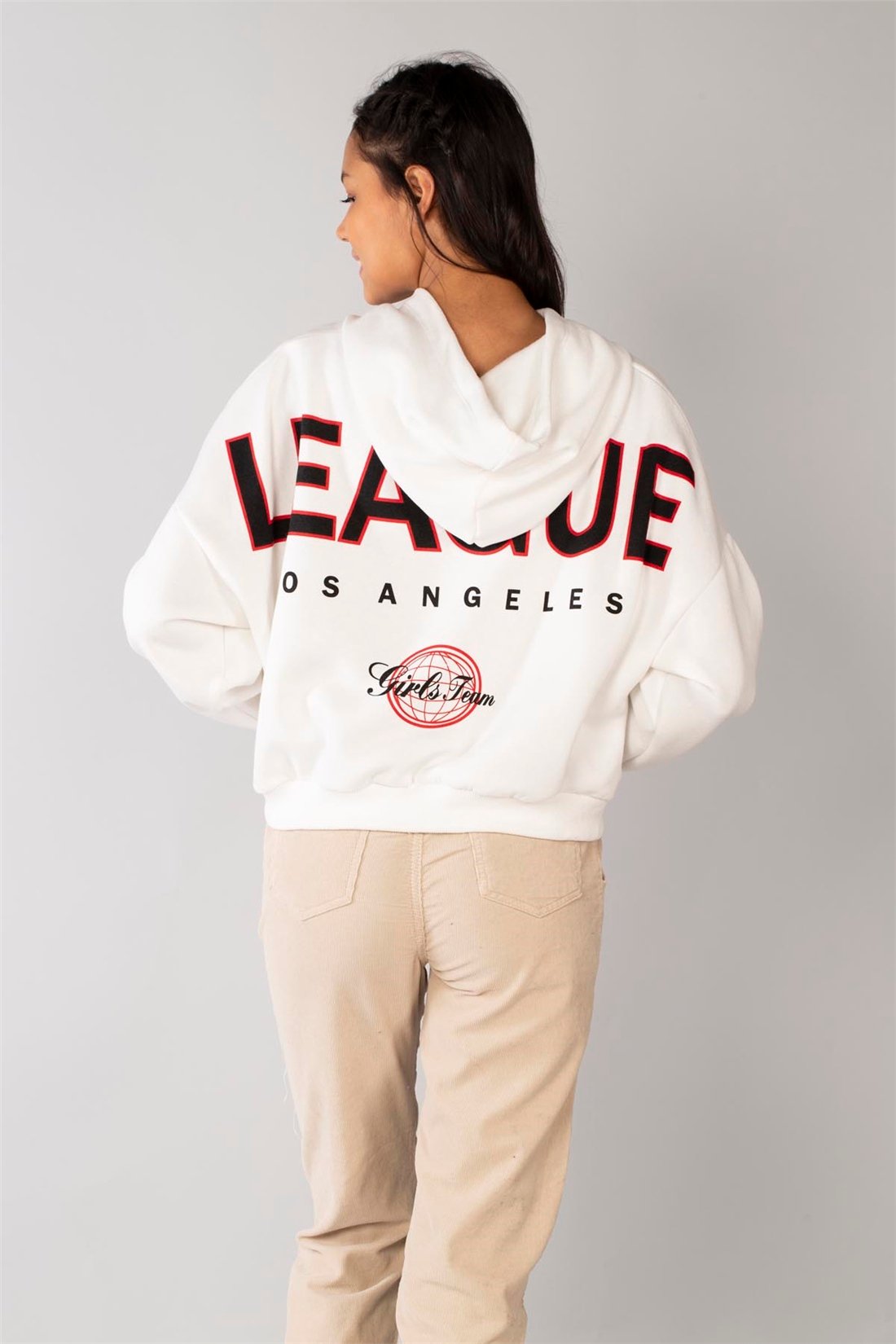 League Baskılı Sweatshirt-Ekru
