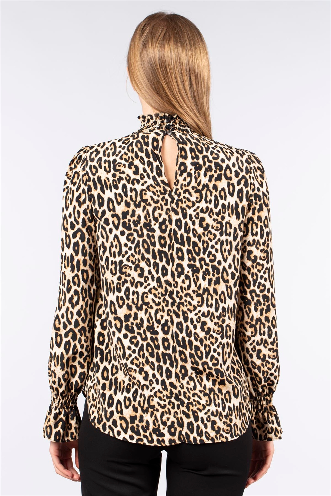 Leopar Desen Gipeli Bluz-Kahve