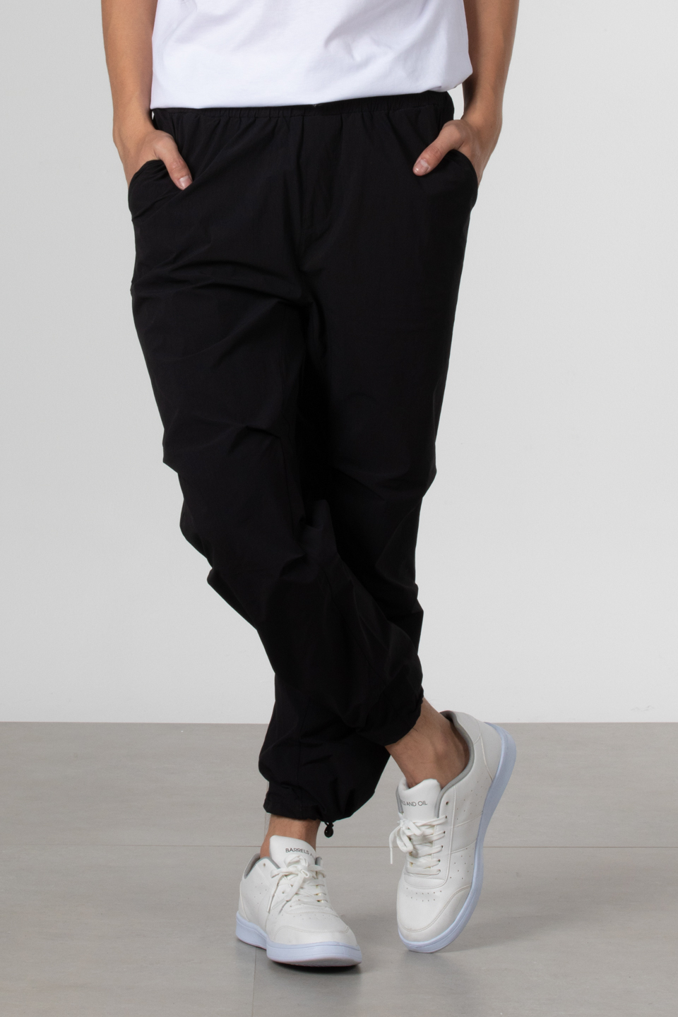 Likralı paraşüt kumaş bol pantolon-9032 Siyah