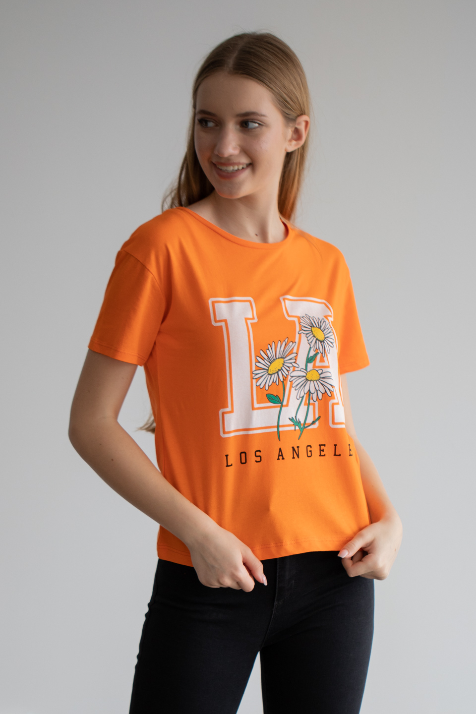 Los Angeles baskılı t-shirt-6264 Oranj