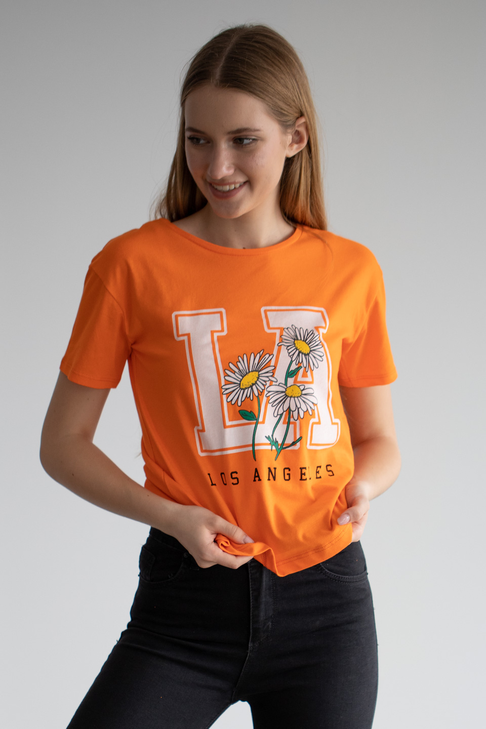 Los Angeles baskılı t-shirt-6264 Oranj