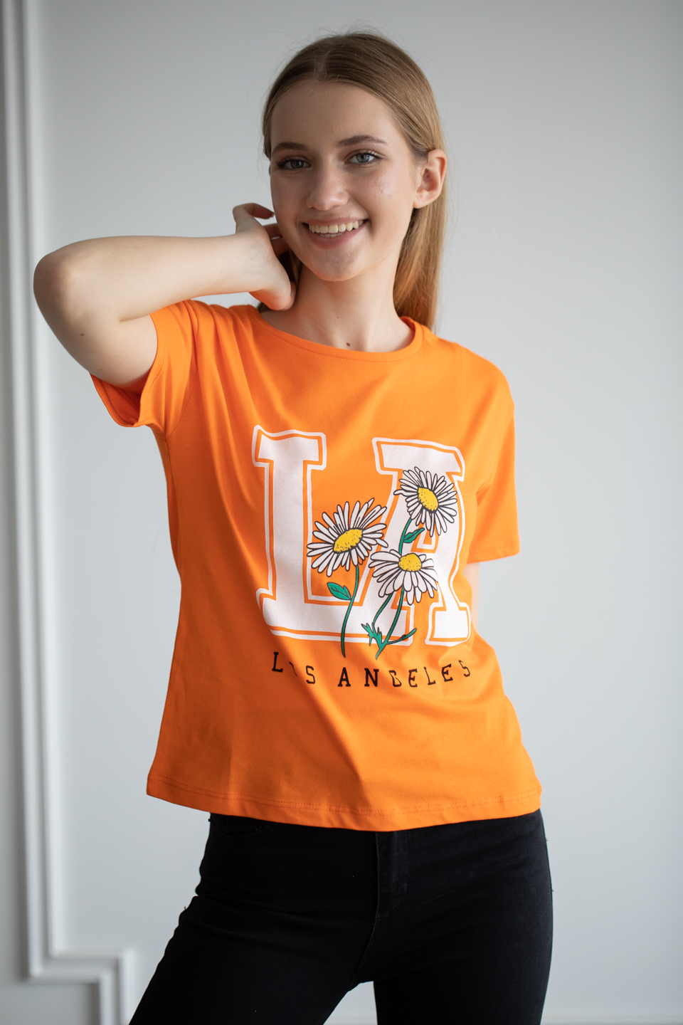 Los Angeles baskılı t-shirt-6264 Oranj