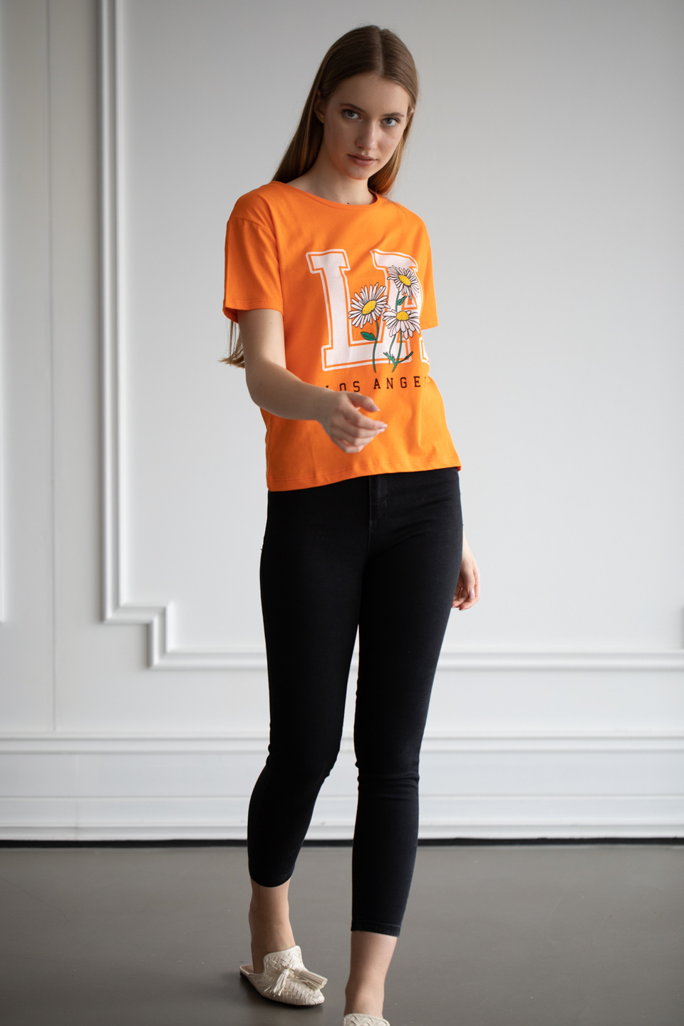 Los Angeles baskılı t-shirt-6264 Oranj