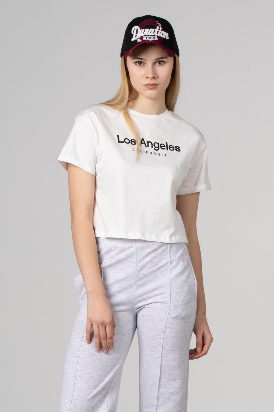 Los Angeles nakışlı t-shirt-156 Ekru