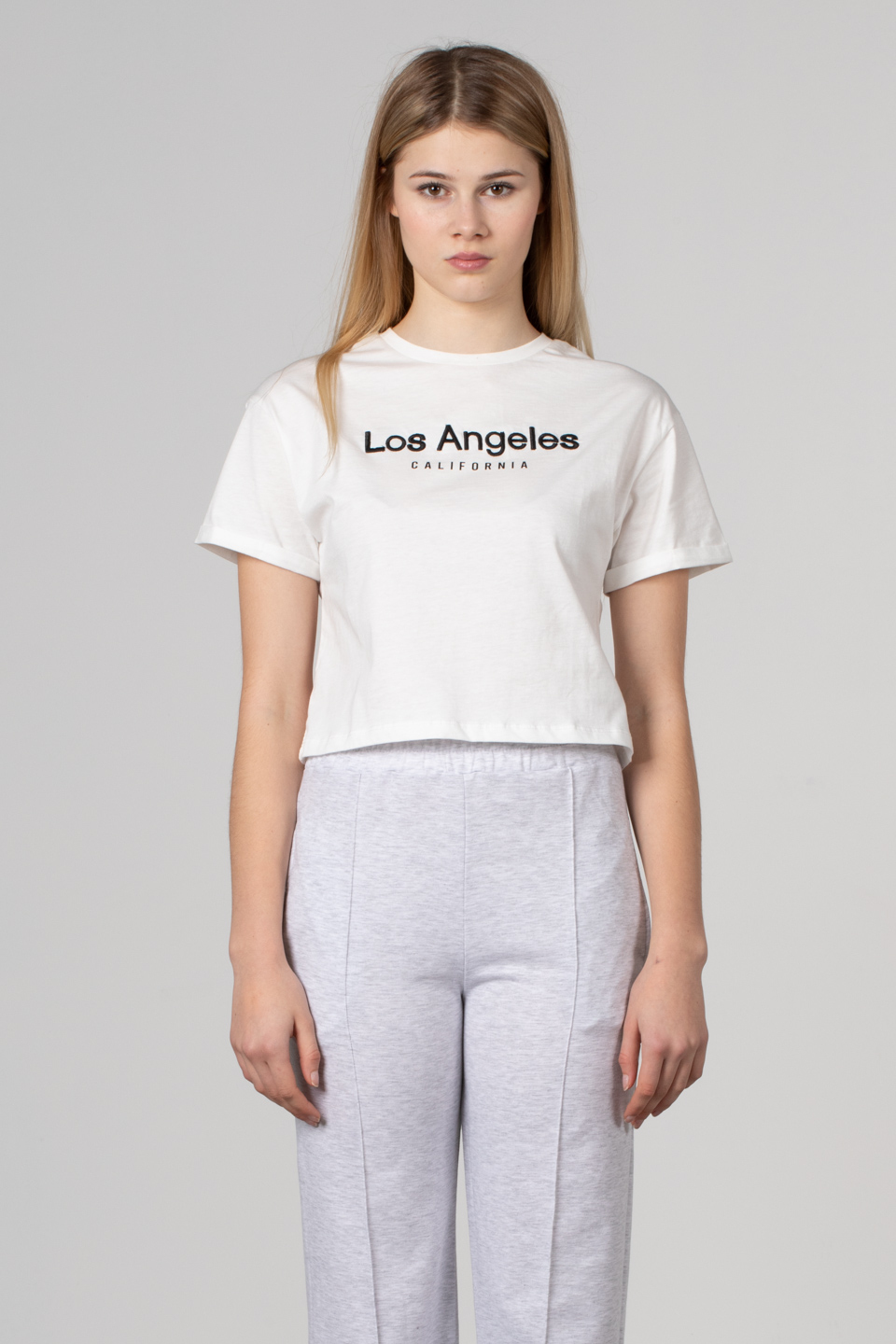 Los Angeles nakışlı t-shirt-156 Ekru