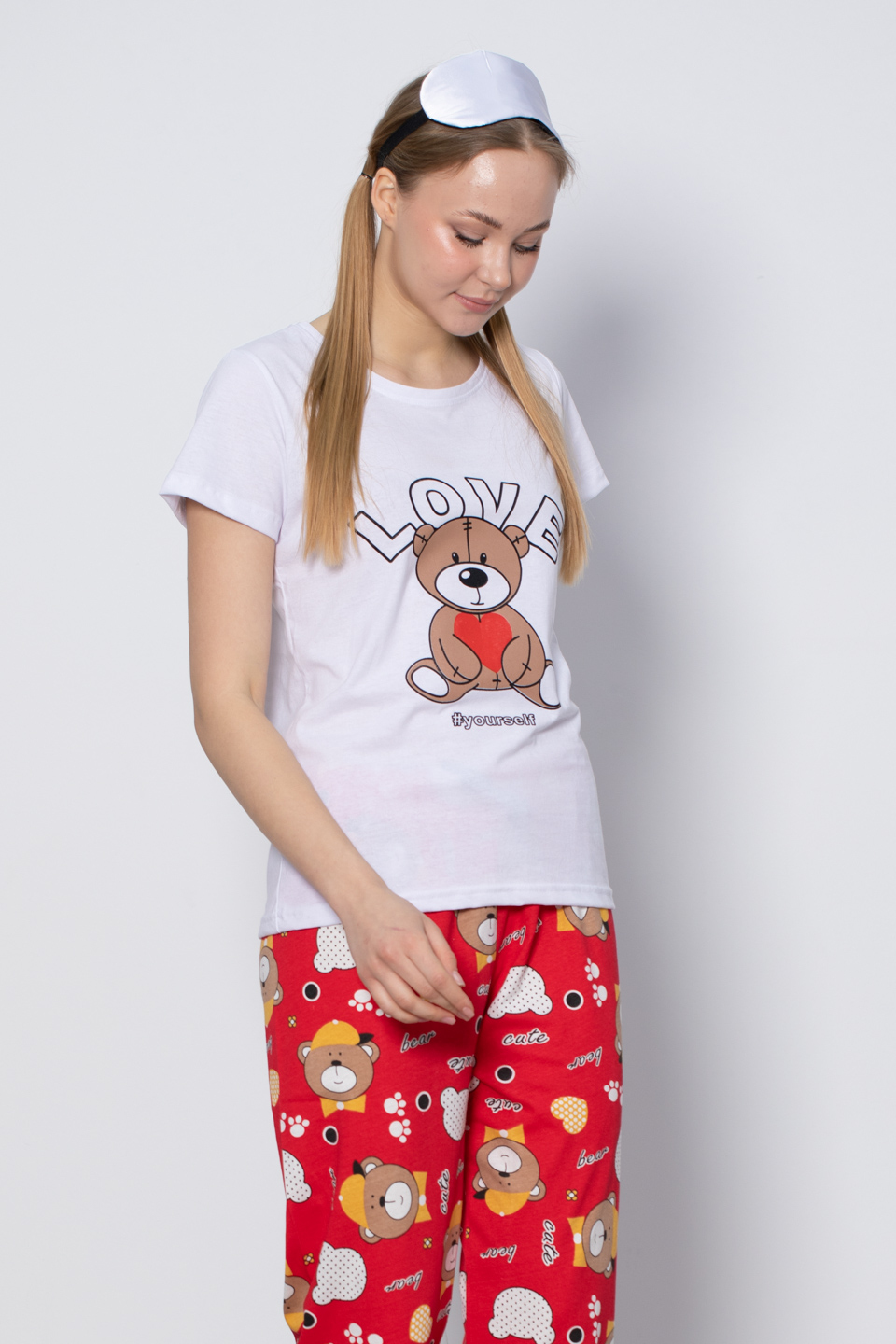 Love ayı baskılı pijama takım-2030 Kırmızı