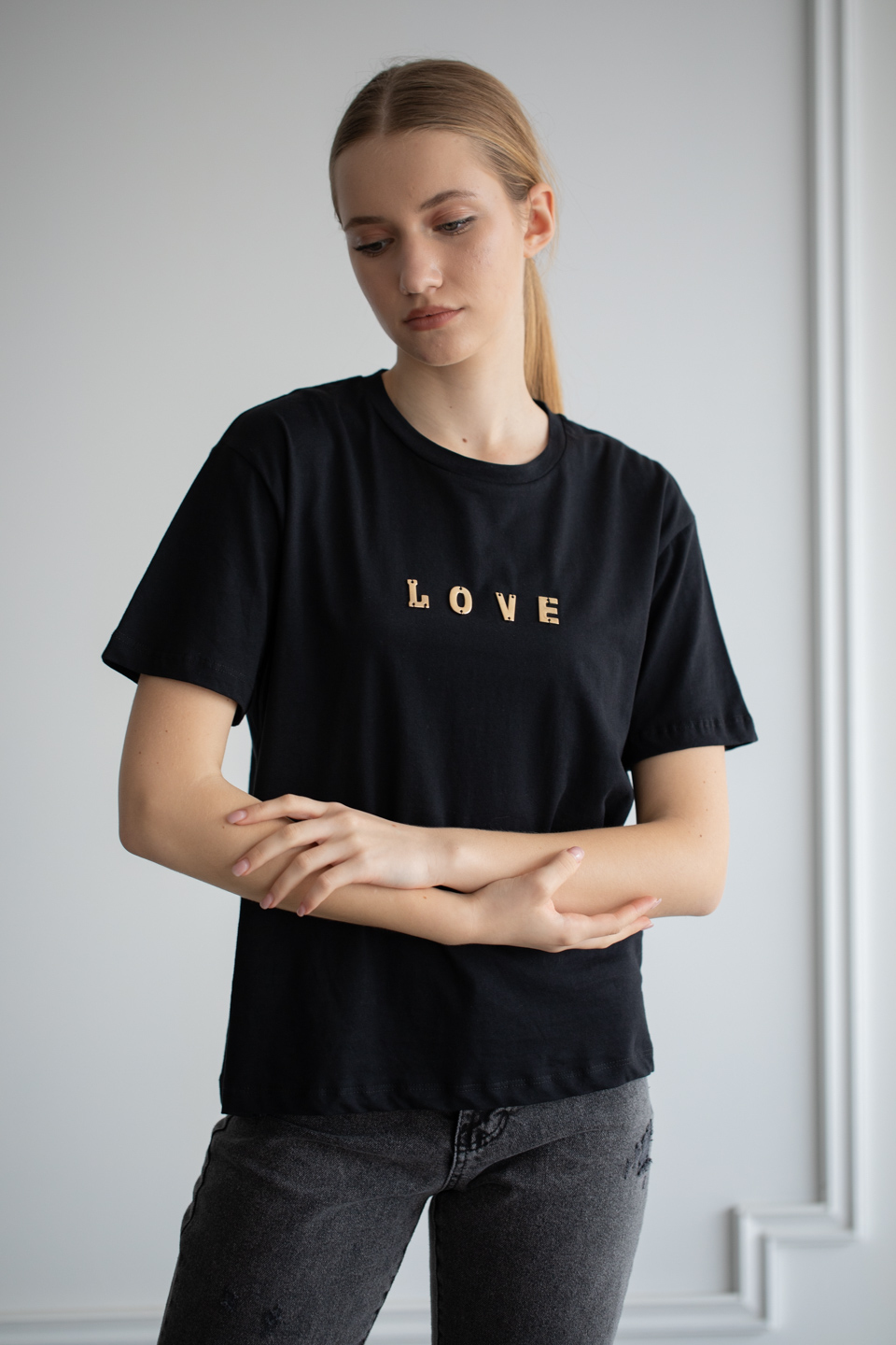 Love metal işlemeli t-shırt-118 Siyah