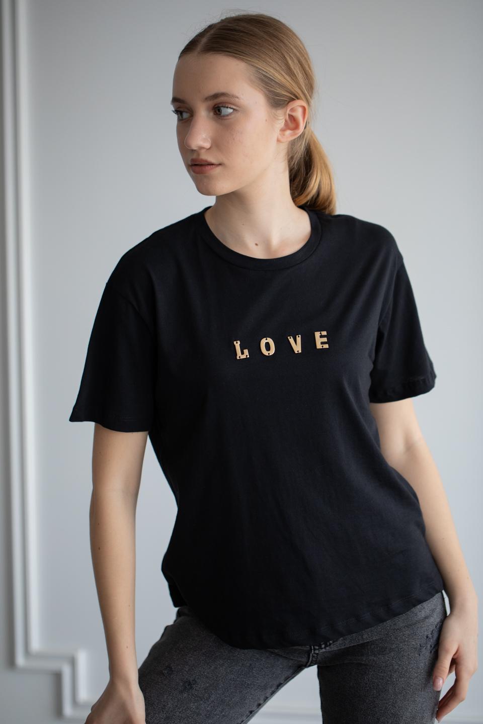 Love metal işlemeli t-shırt-118 Siyah