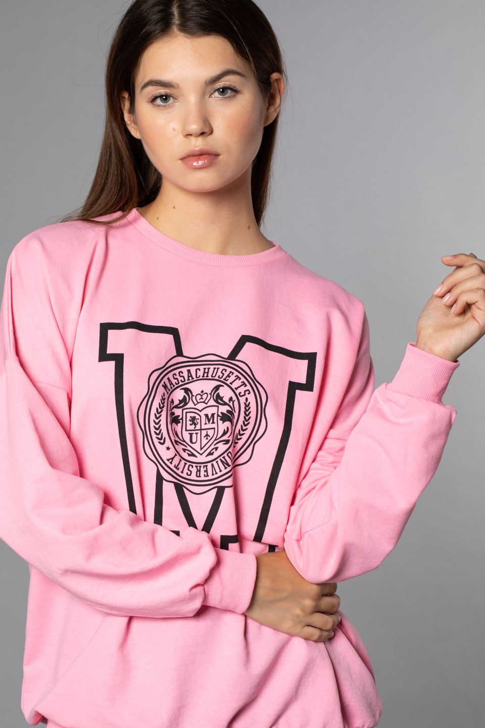 M Baskılı Sweatshirt-Ş.Pembe