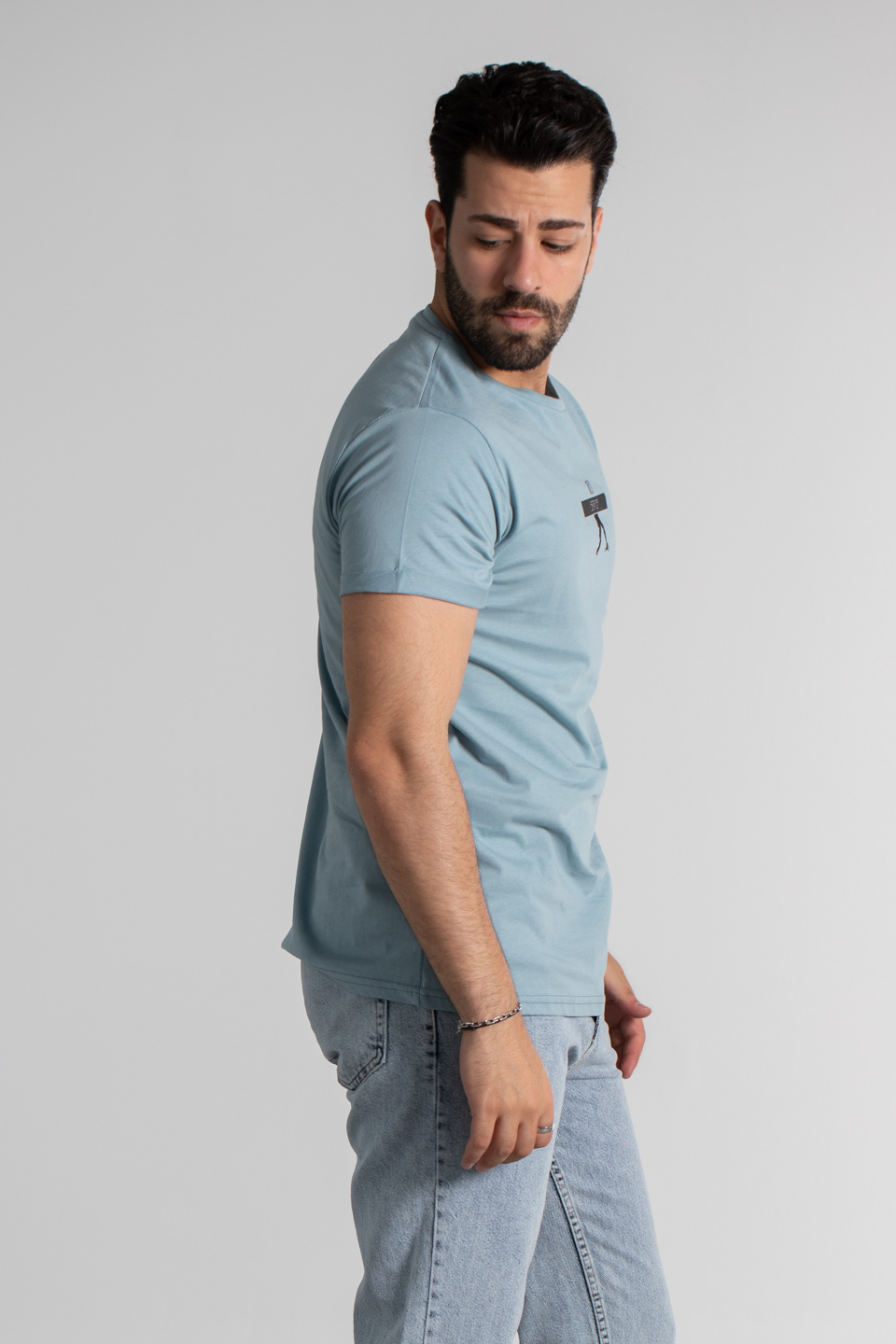 Man baskılı double kol t-shırt-2102 S.Blue