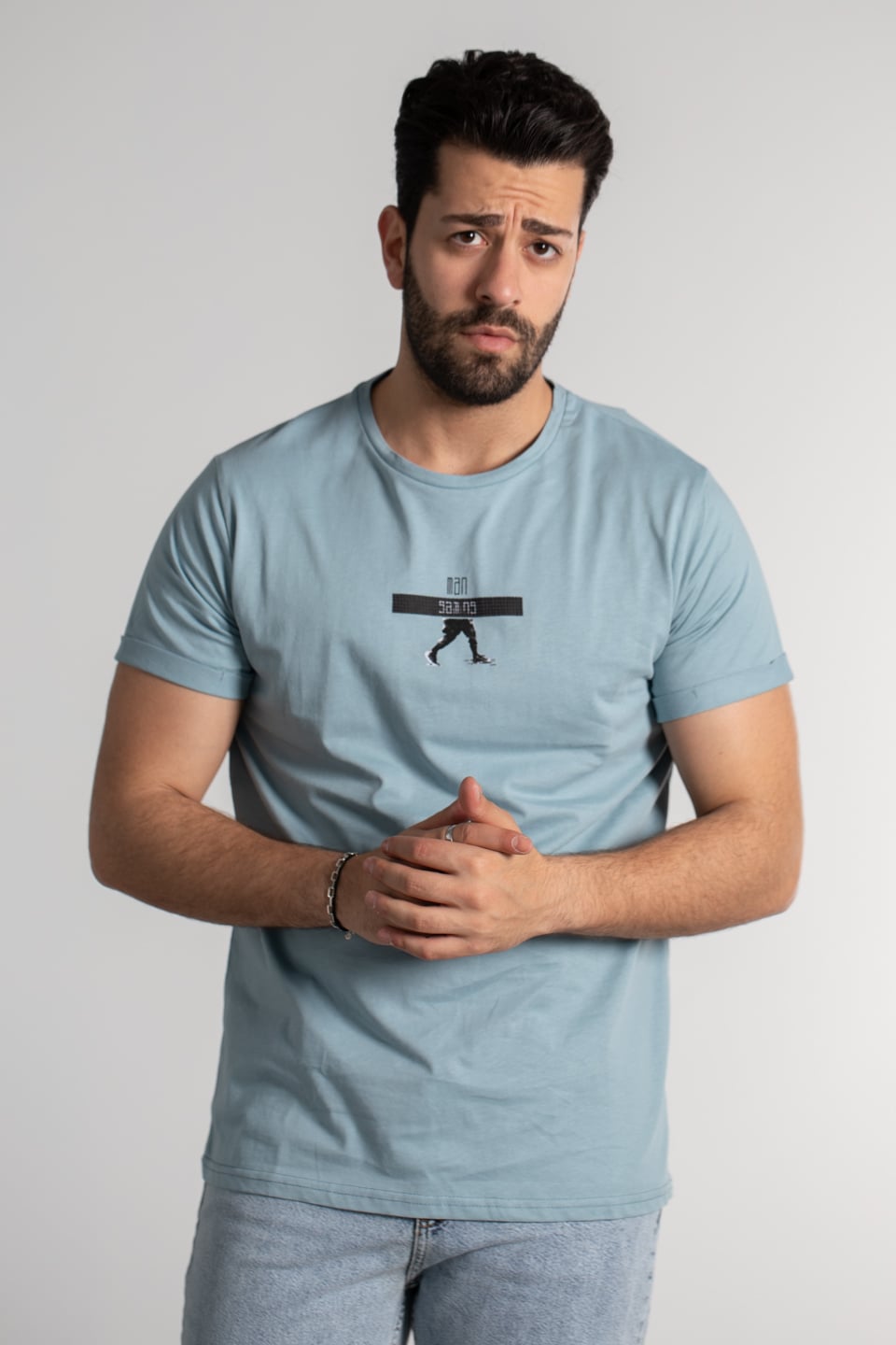 Man baskılı double kol t-shırt-2102 S.Blue