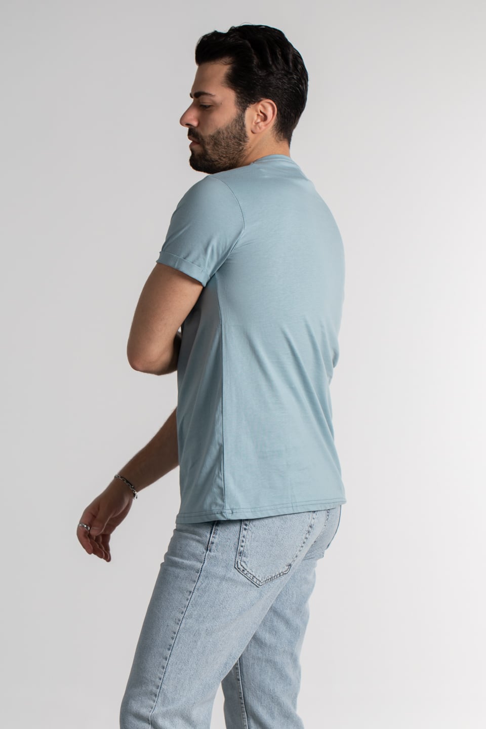 Man baskılı double kol t-shırt-2102 S.Blue