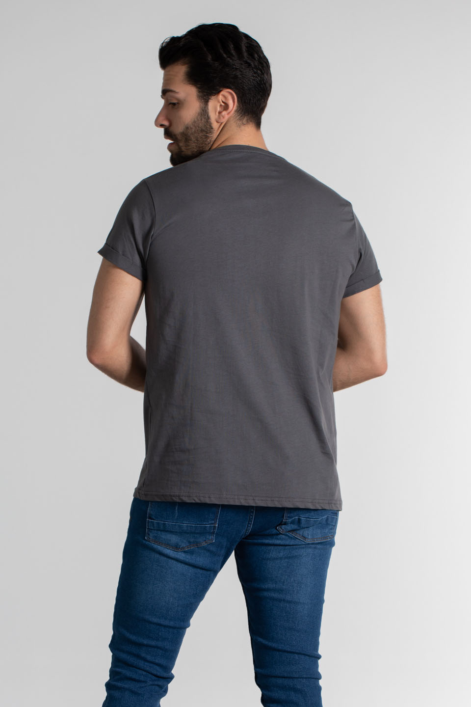 Man baskılı double kol t-shırt-2108-1 Füme