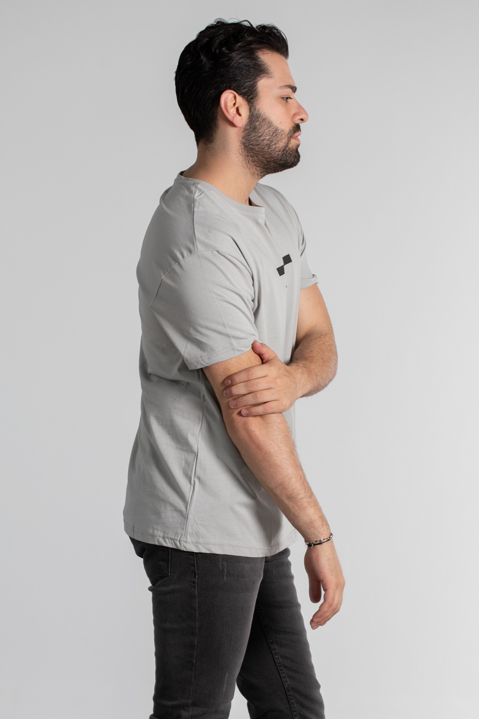Man baskılı oversize t-shirt-4459 B.Gri