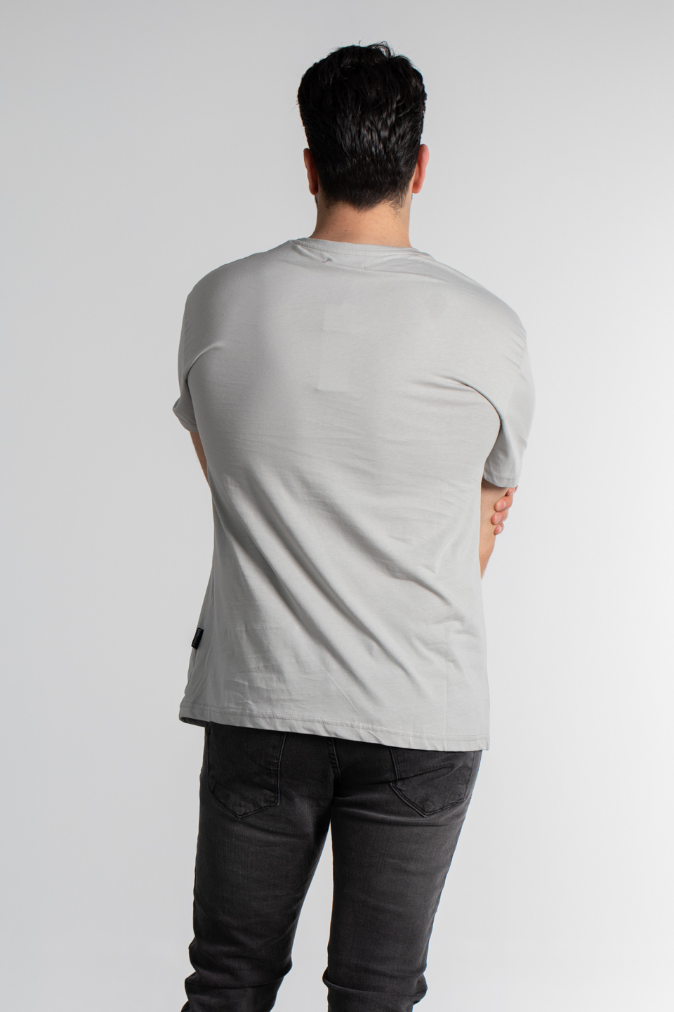 Man baskılı oversize t-shirt-4459 B.Gri