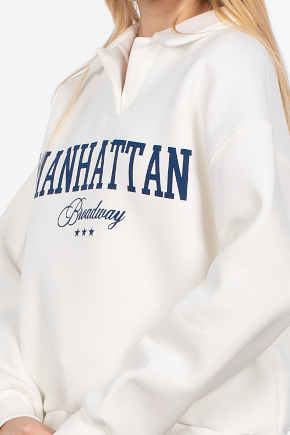 Manhattan baskılı sweatshirt-82-152 Ekru/Lacivert