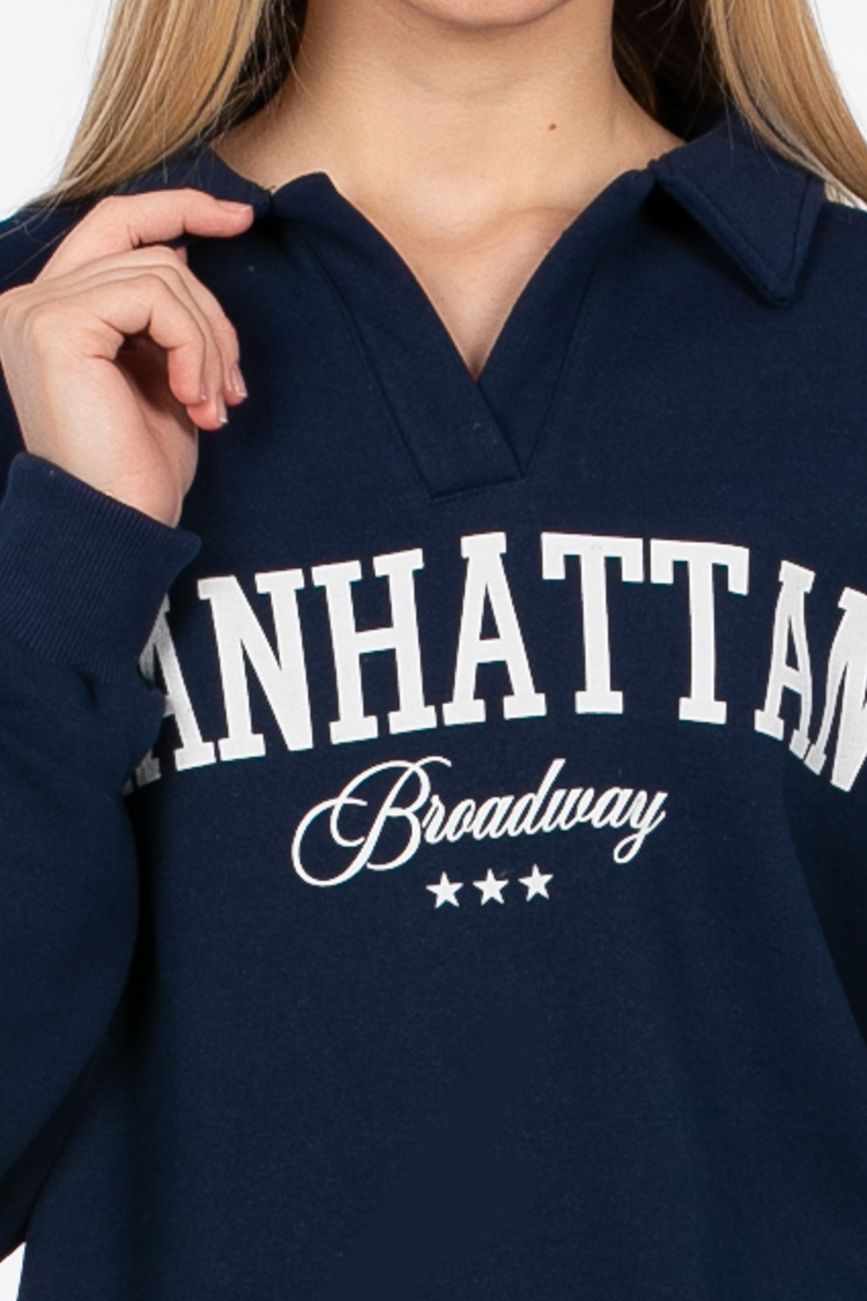 Manhattan baskılı sweatshirt-82-152 Lacivert/Ekru