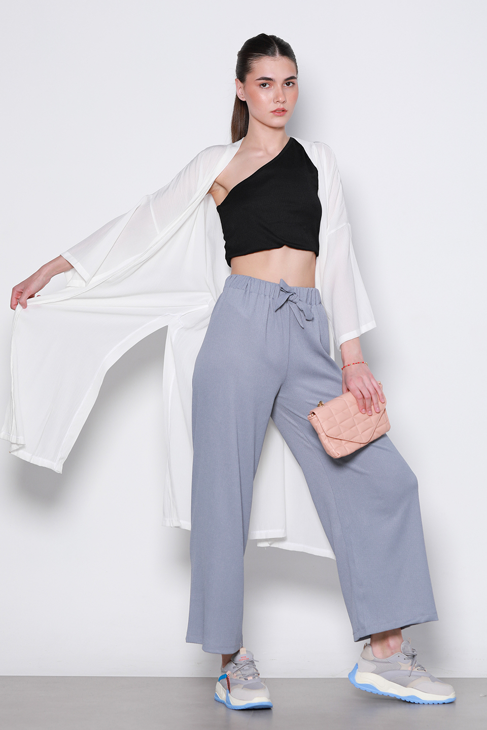 Maxi boy hırka-5835 Beyaz