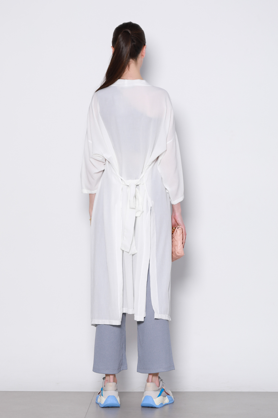 Maxi boy hırka-5835 Beyaz