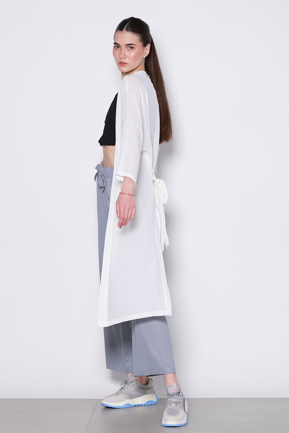 Maxi boy hırka-5835 Beyaz