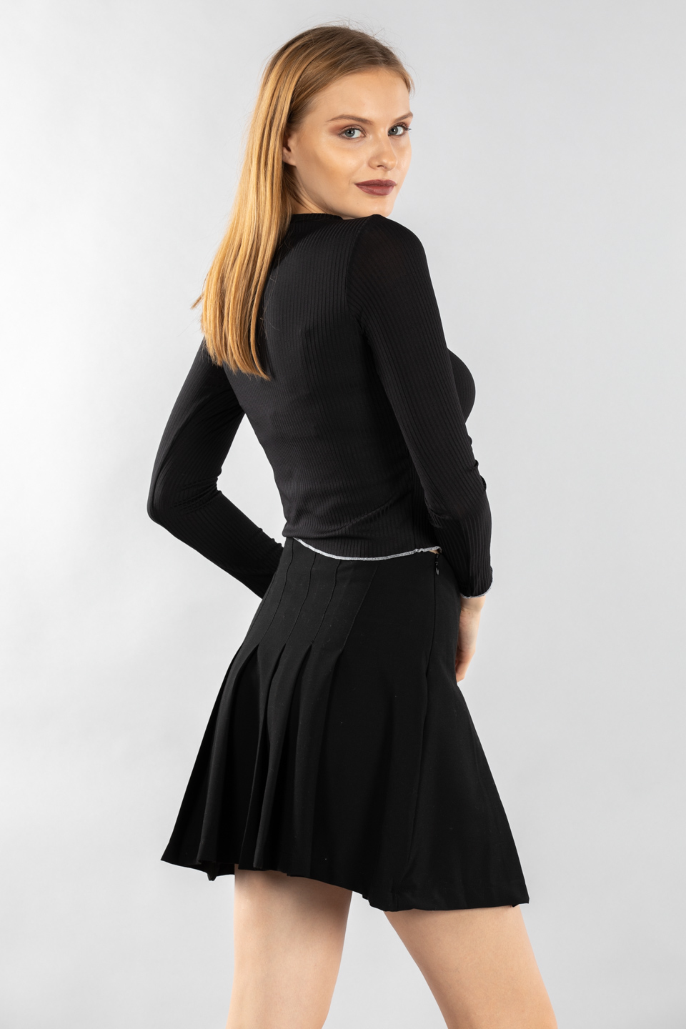 Melek nakışlı uzun kollu body-7364 Siyah