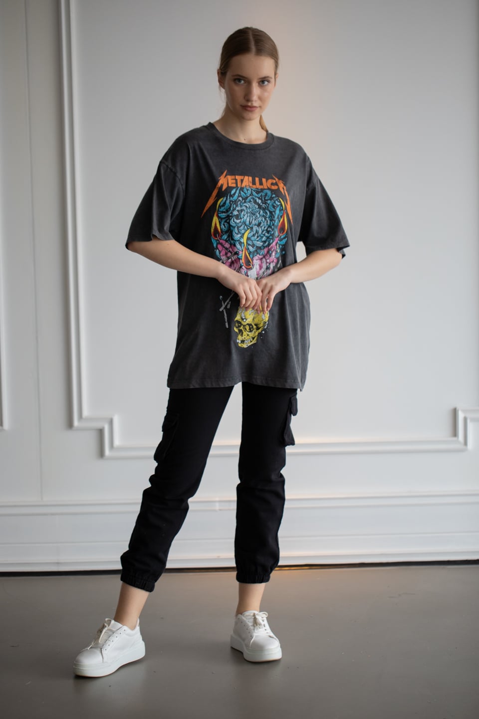 Metalica baskılı t-shirt-3173 D.Gri