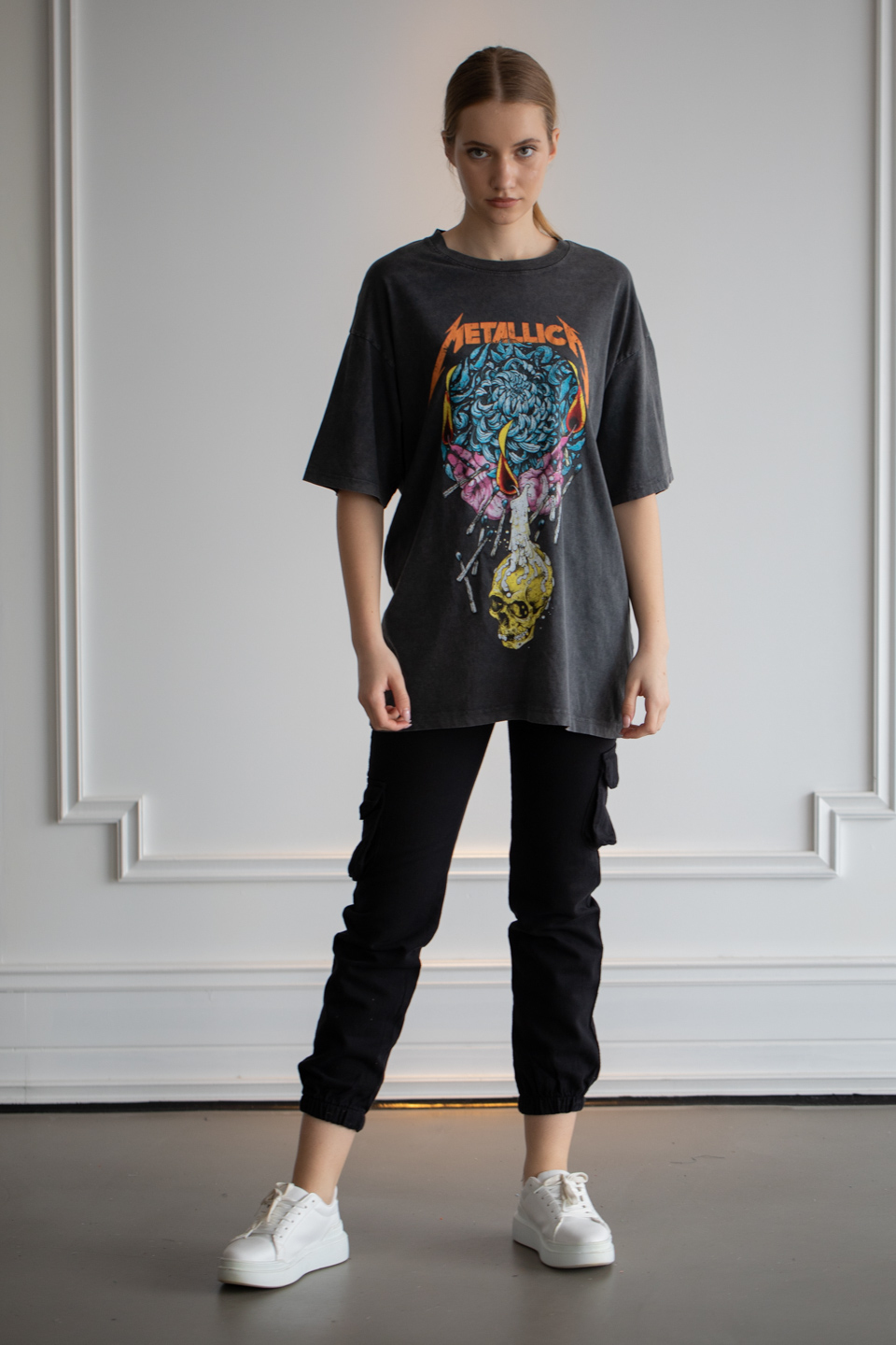 Metalica baskılı t-shirt-3173 D.Gri