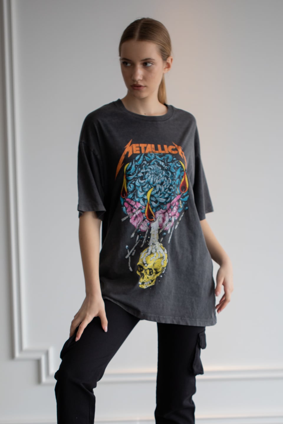 Metalica baskılı t-shirt-3173 D.Gri