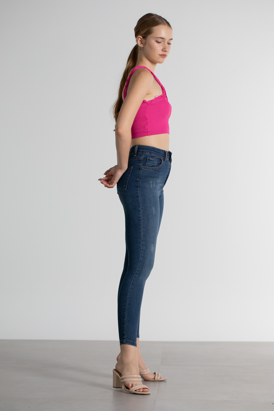 Mia-Yüksek bel lazerli jean pantolon-13259 Kahve Tint