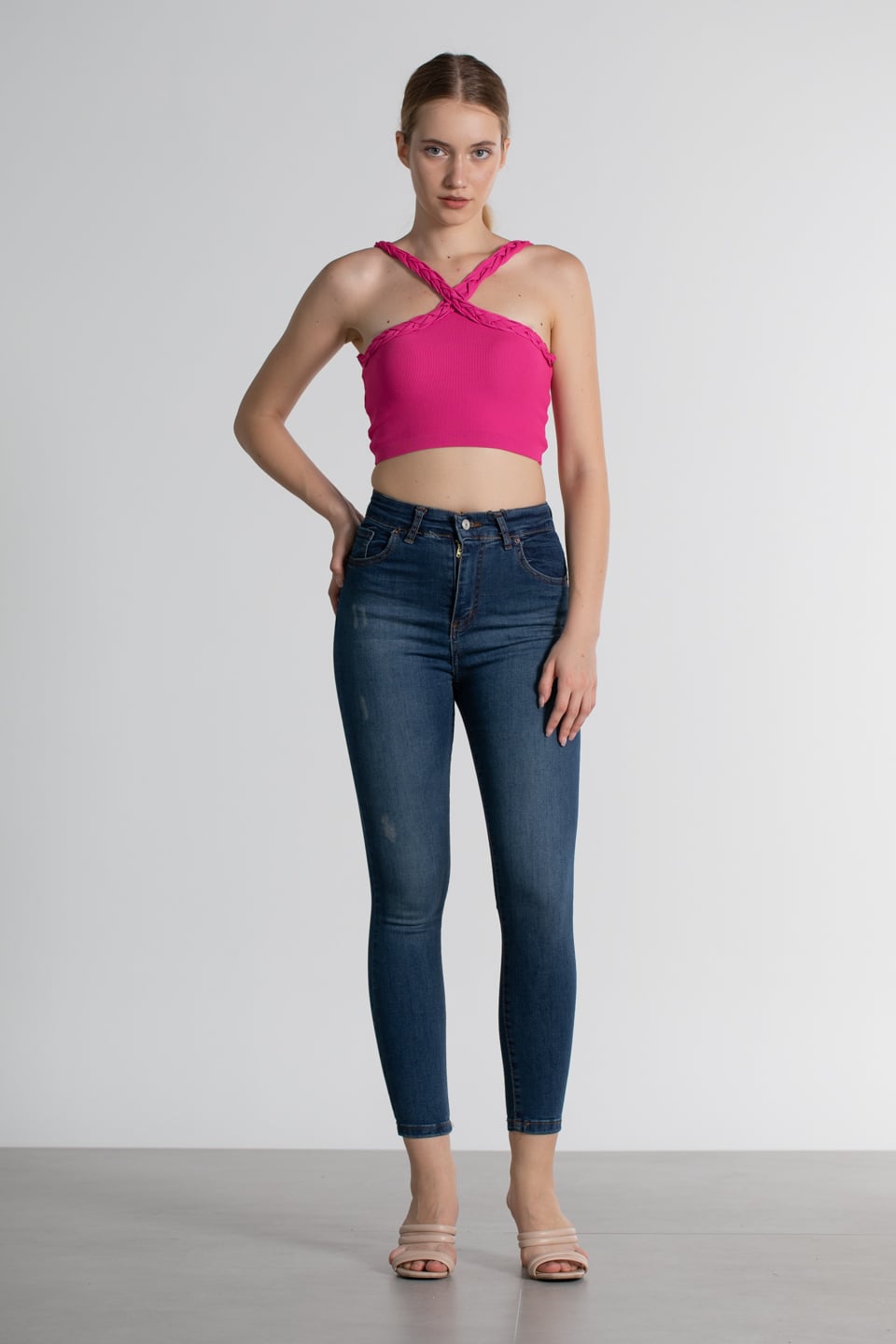 Mia-Yüksek bel lazerli jean pantolon-13259 Kahve Tint