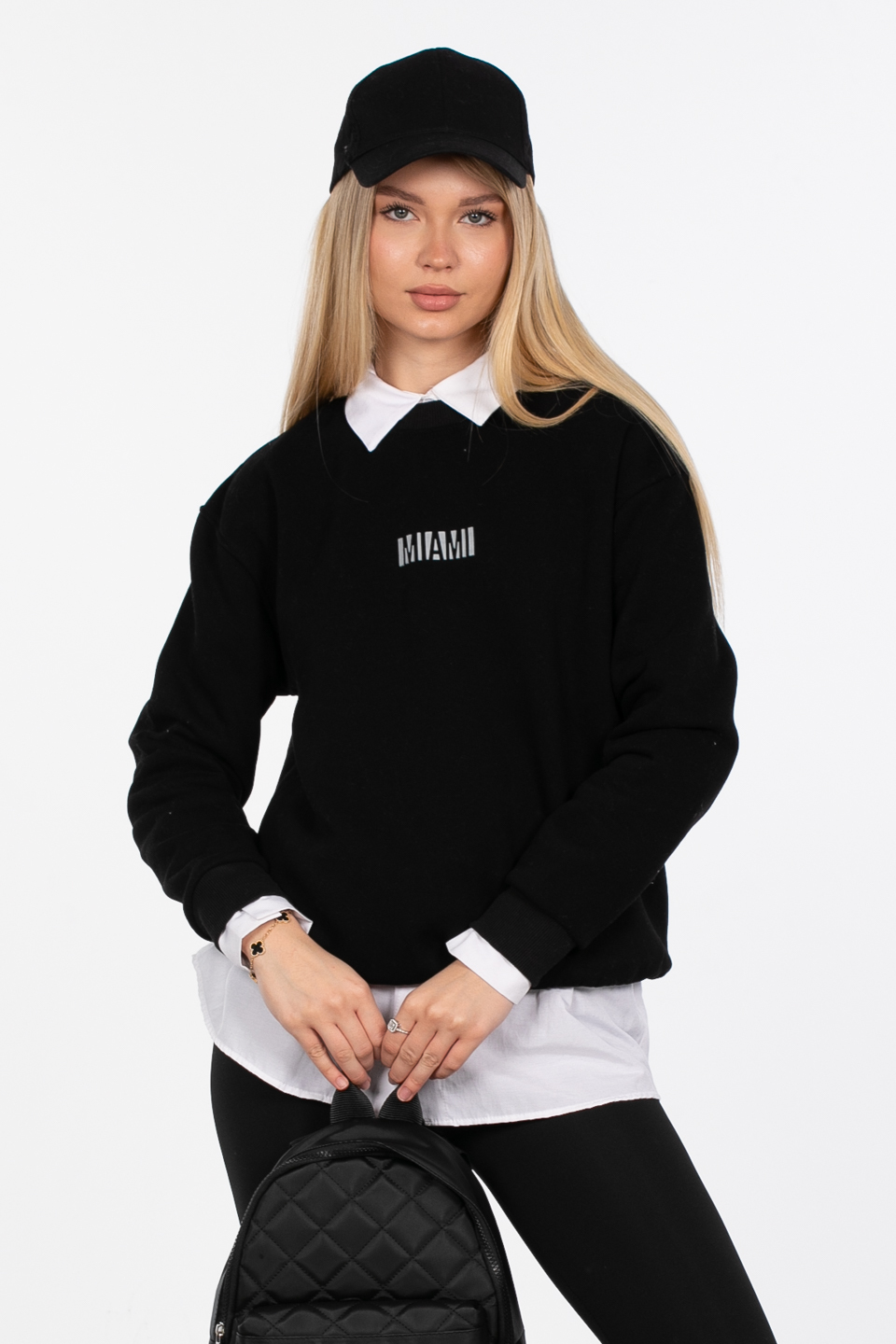 Mıamı baskılı sweatshirt-83-565 Siyah