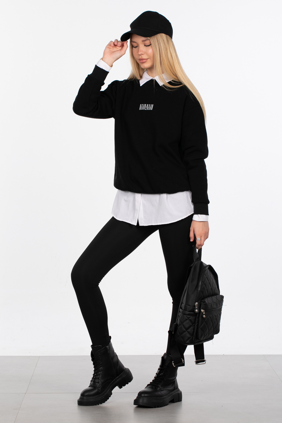 Mıamı baskılı sweatshirt-83-565 Siyah