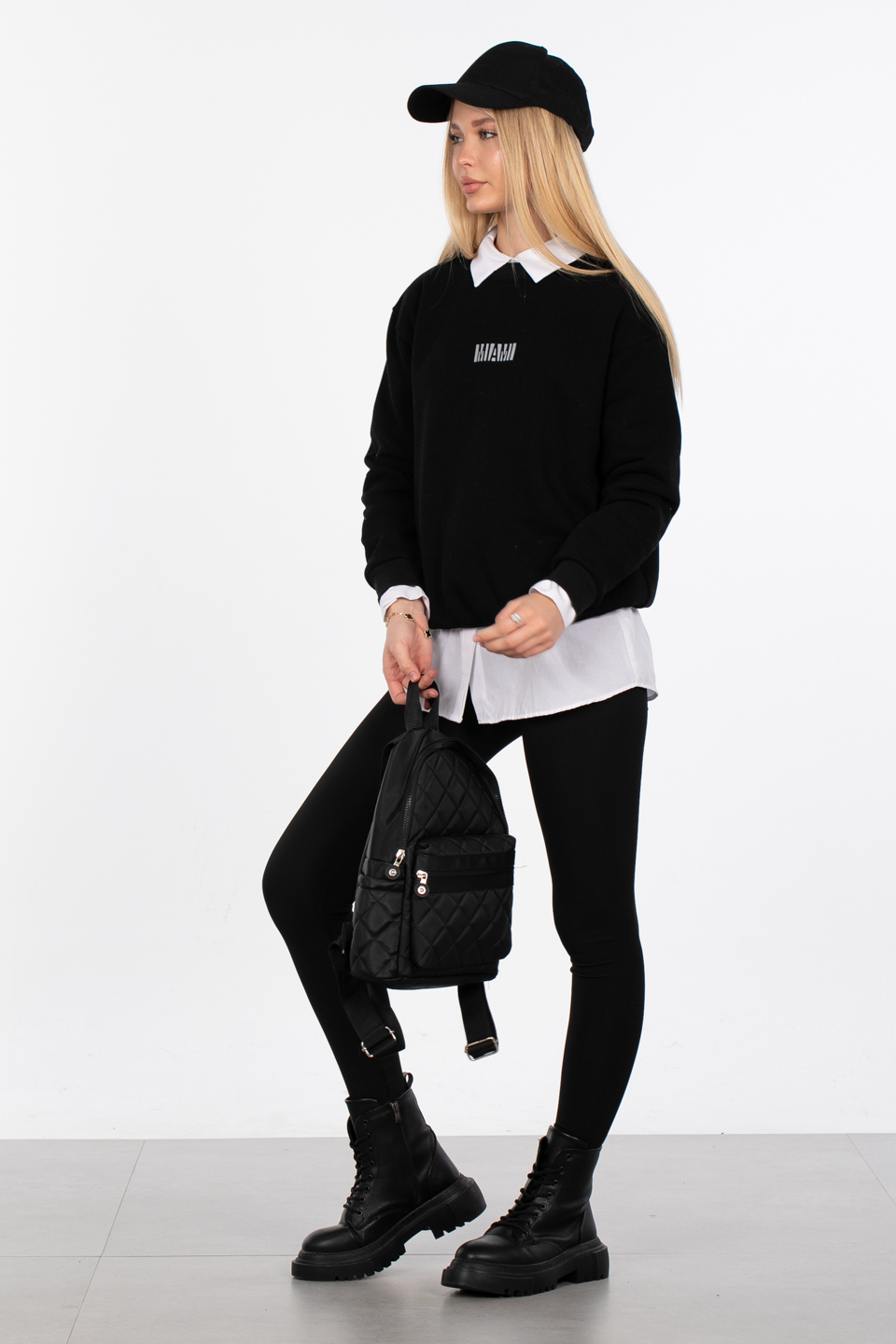 Mıamı baskılı sweatshirt-83-565 Siyah