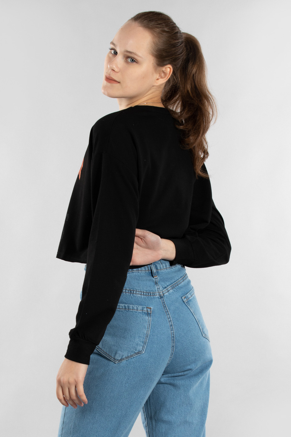 Mıchıgan baskılı crop sweatshırt-9643 Siyah