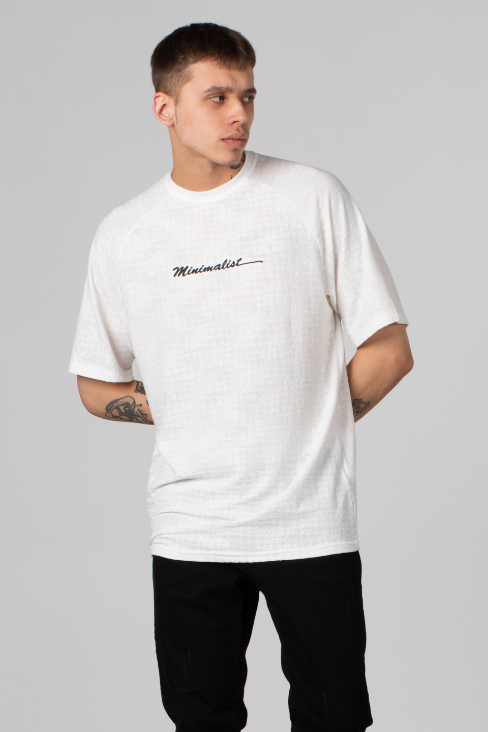 Minimalist baskılı t-shirt-222 Beyaz