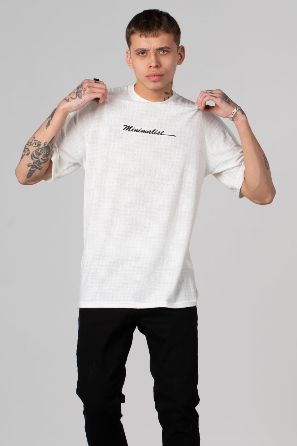 Minimalist baskılı t-shirt-222 Beyaz