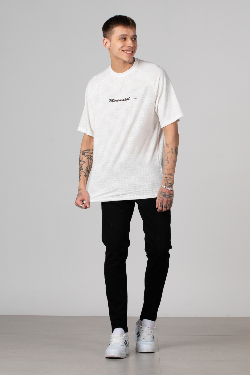 Minimalist baskılı t-shirt-222 Beyaz