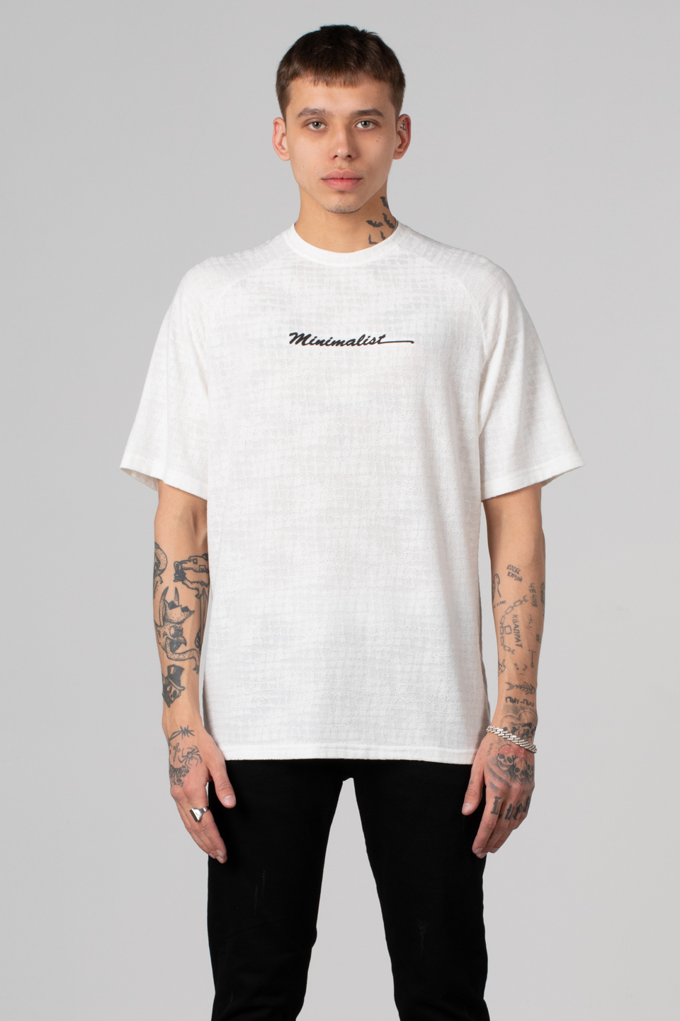 Minimalist baskılı t-shirt-222 Beyaz