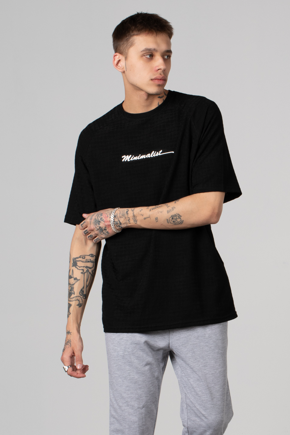 Minimalist baskılı t-shirt-222 Siyah