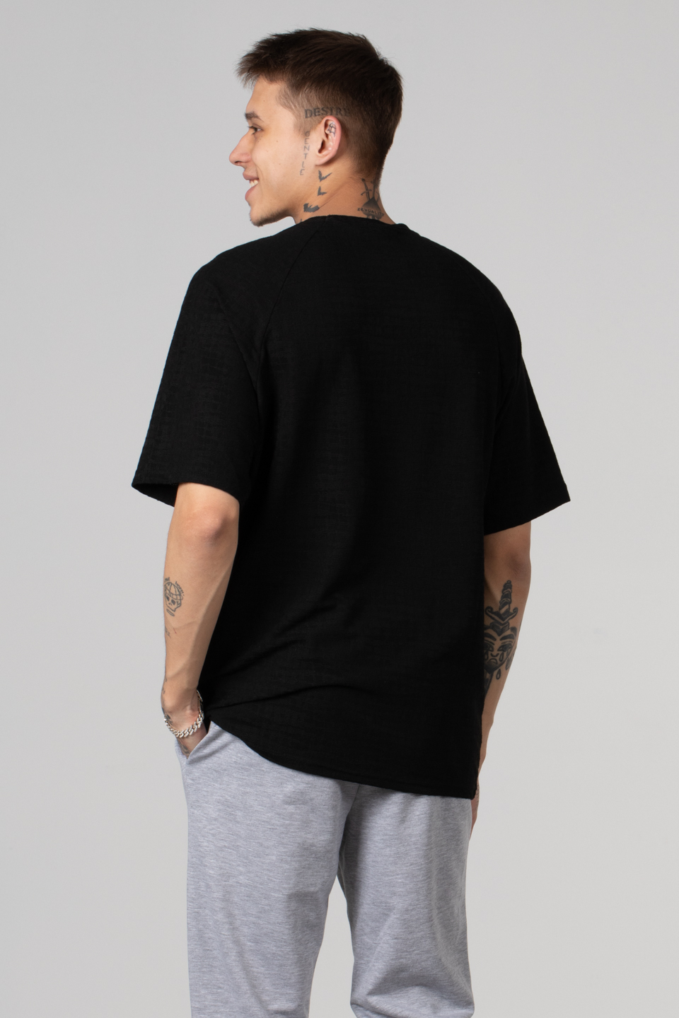 Minimalist baskılı t-shirt-222 Siyah