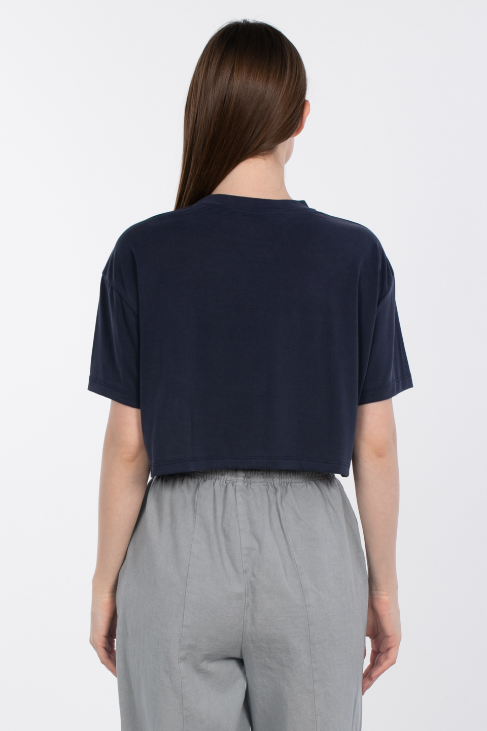 Modal bisiklet yaka crop t-shirt-83-090 Lacivert