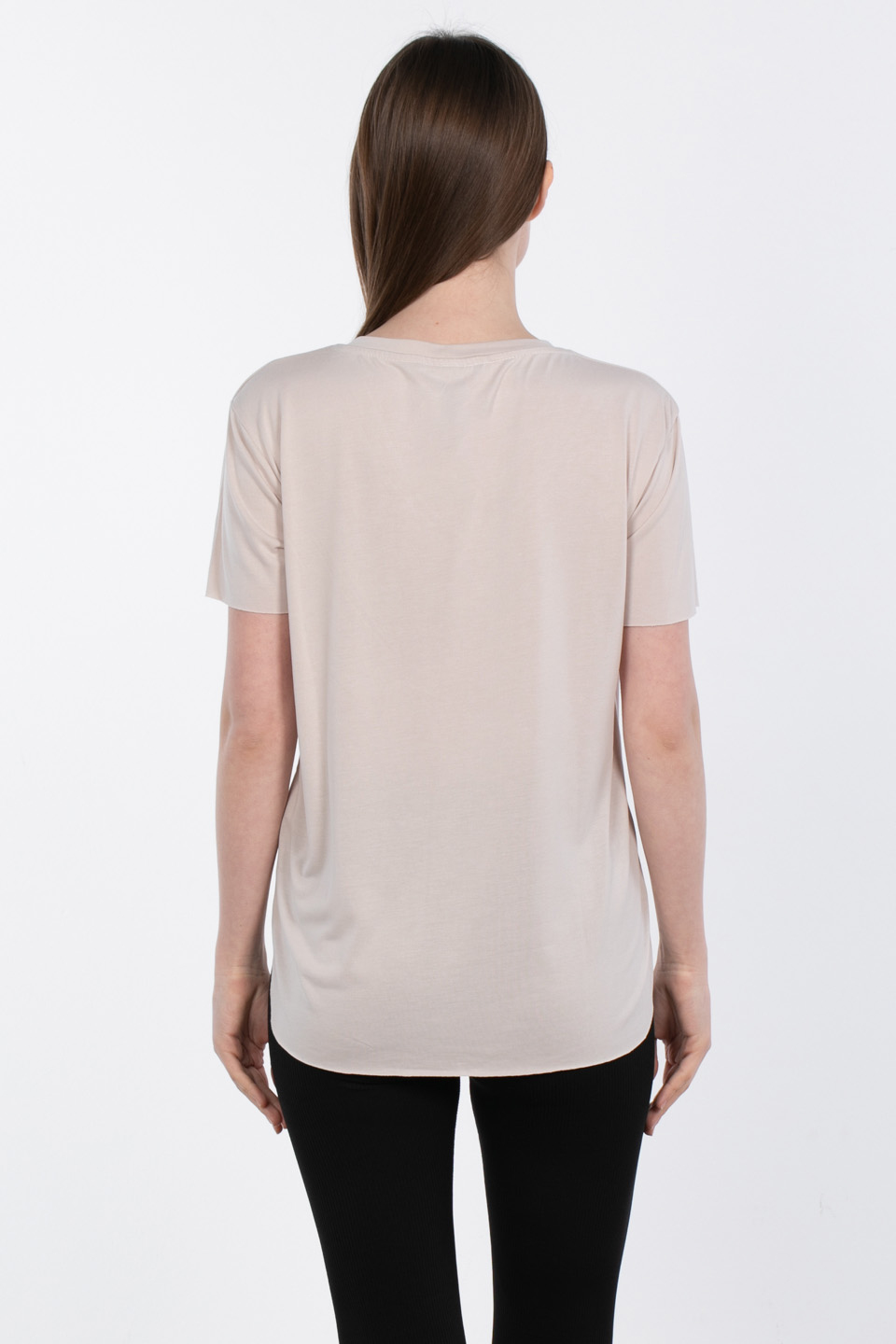 Modal v yaka yanı yırtmaçlı t-shirt-83-146 Taş