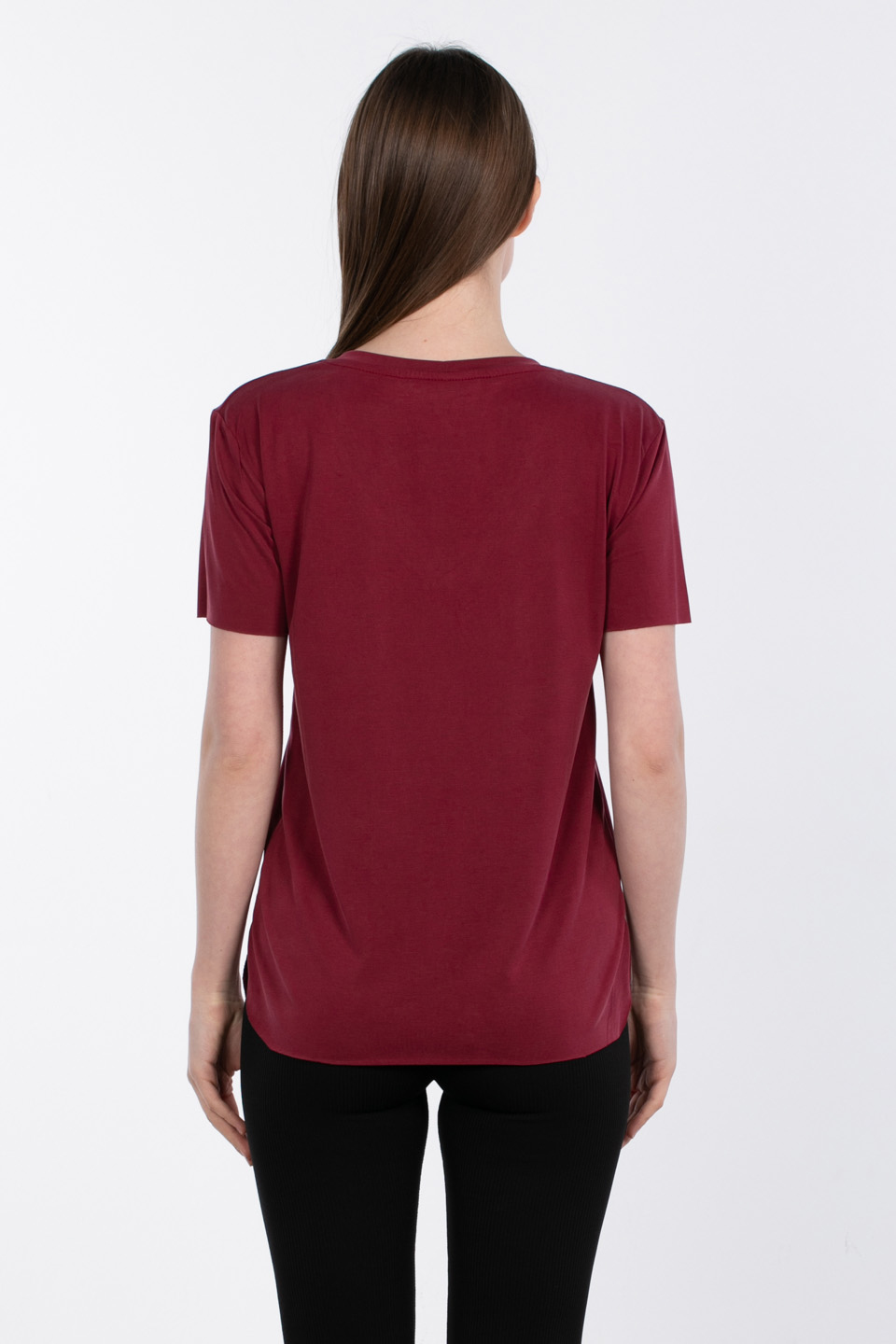 Modal v yaka yanı yırtmaçlı t-shirt-83-146 Bordo