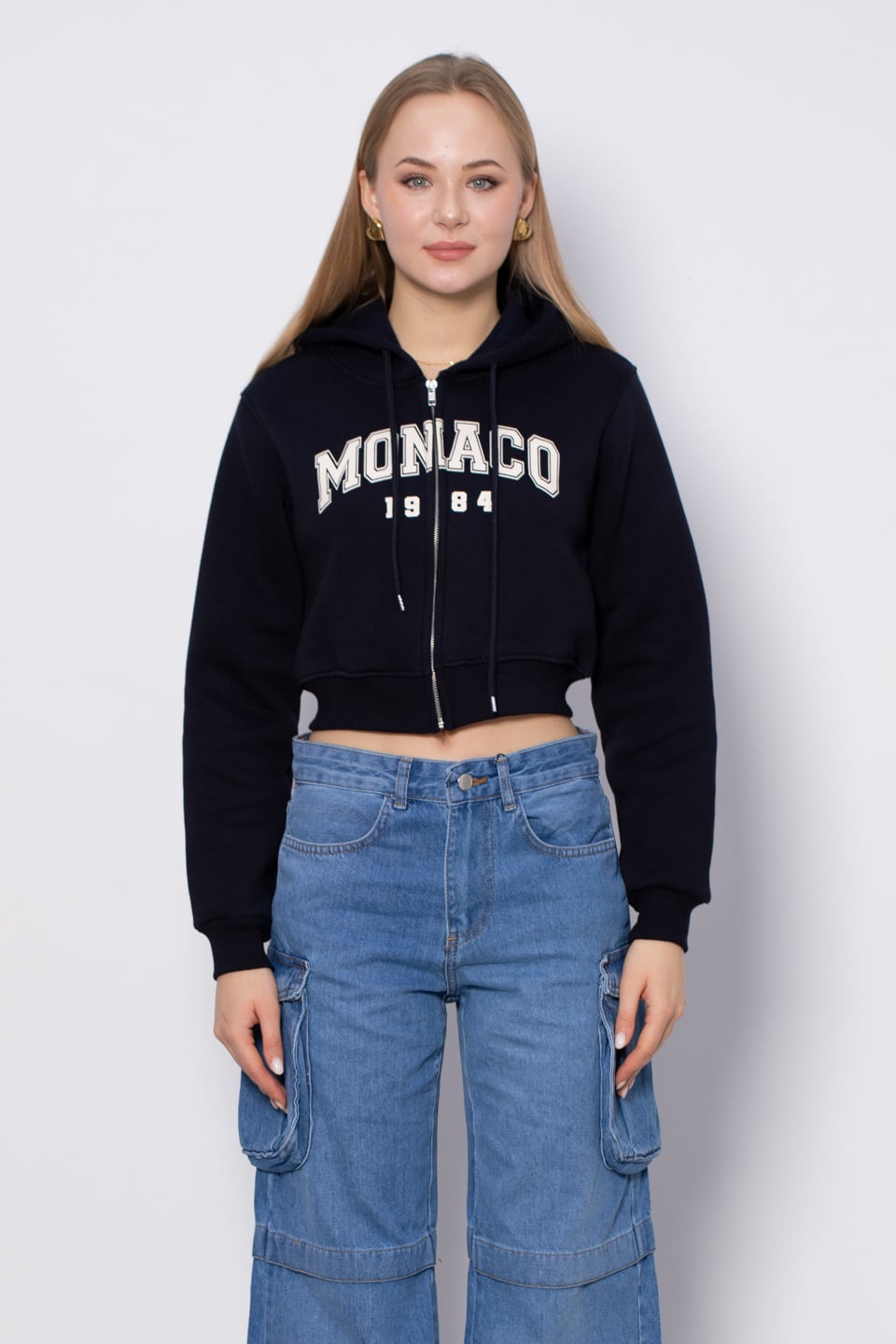Monaco baskılı fermuarlı sweatshirt-3640 Lacivert