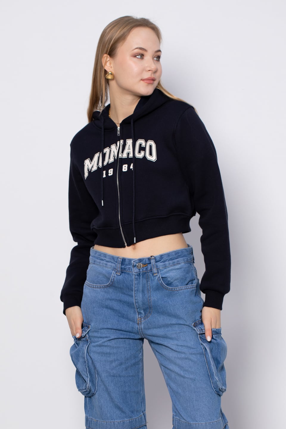 Monaco baskılı fermuarlı sweatshirt-3640 Lacivert
