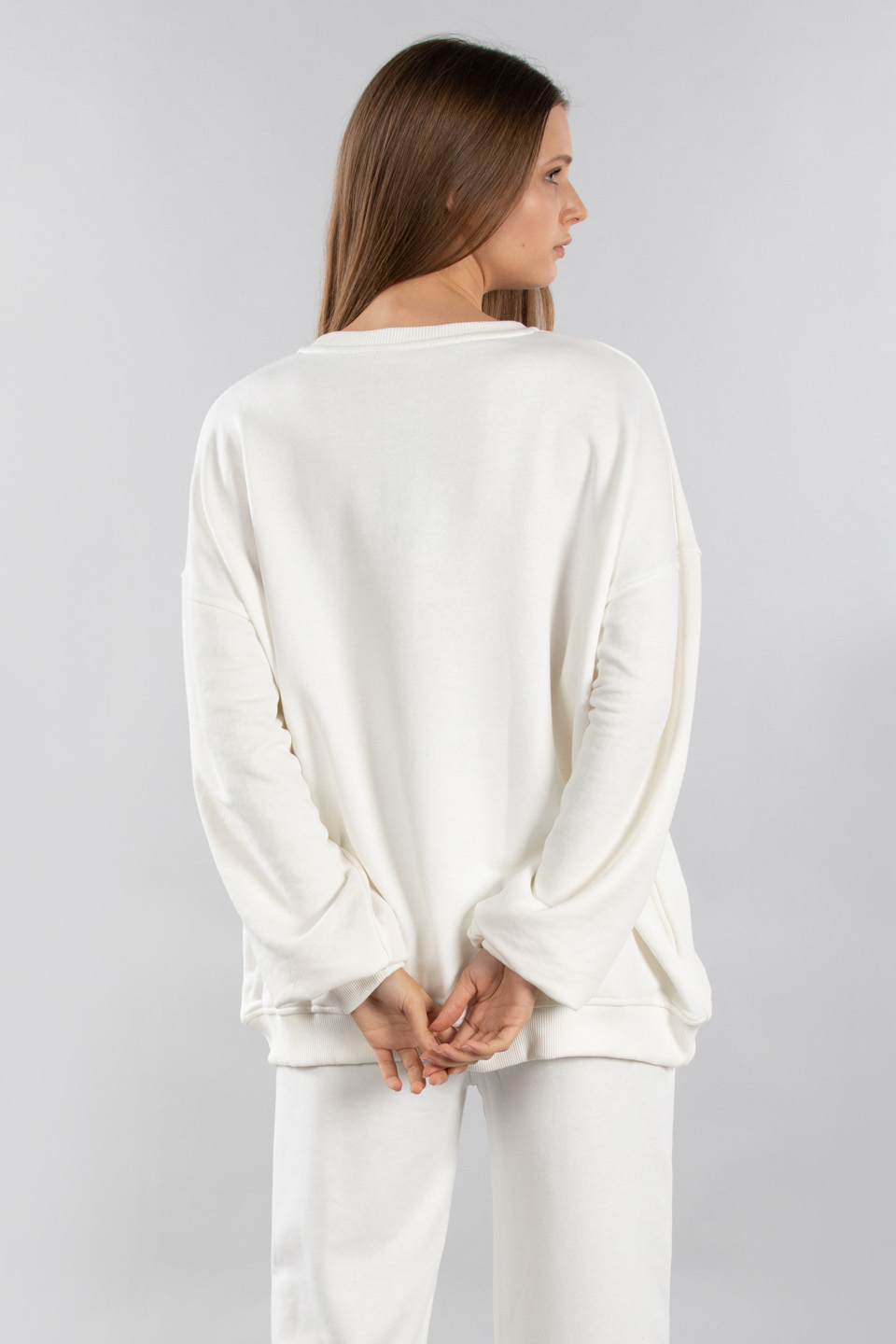 Montana baskılı bisiklet yaka sweatshirt-5163 Ekru/Siyah