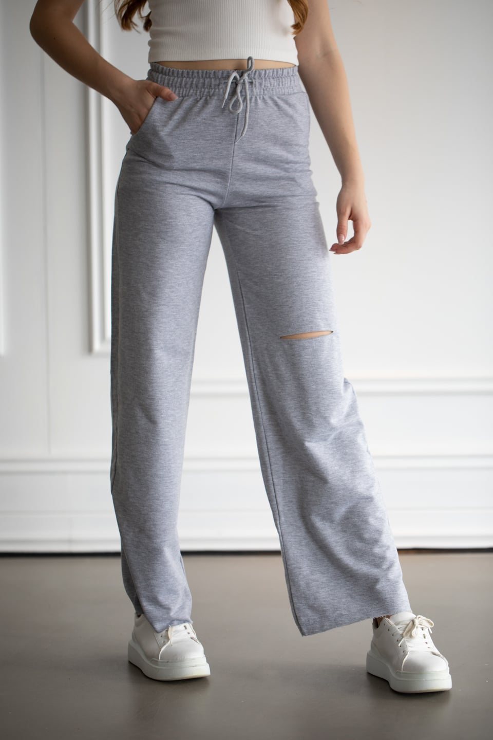 NEW YORK-Dizi yırtık eşofman altı-22F-165 Gri M.