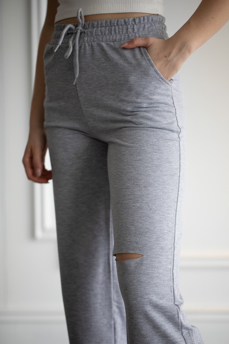 NEW YORK-Dizi yırtık eşofman altı-22F-165 Gri M.