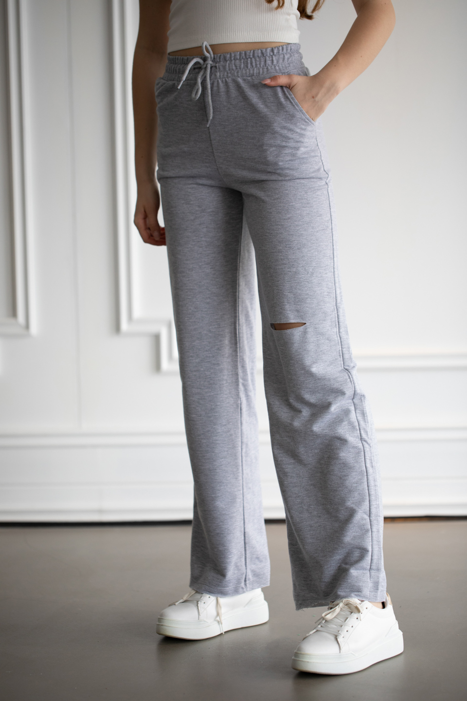 NEW YORK-Dizi yırtık eşofman altı-22F-165 Gri M.