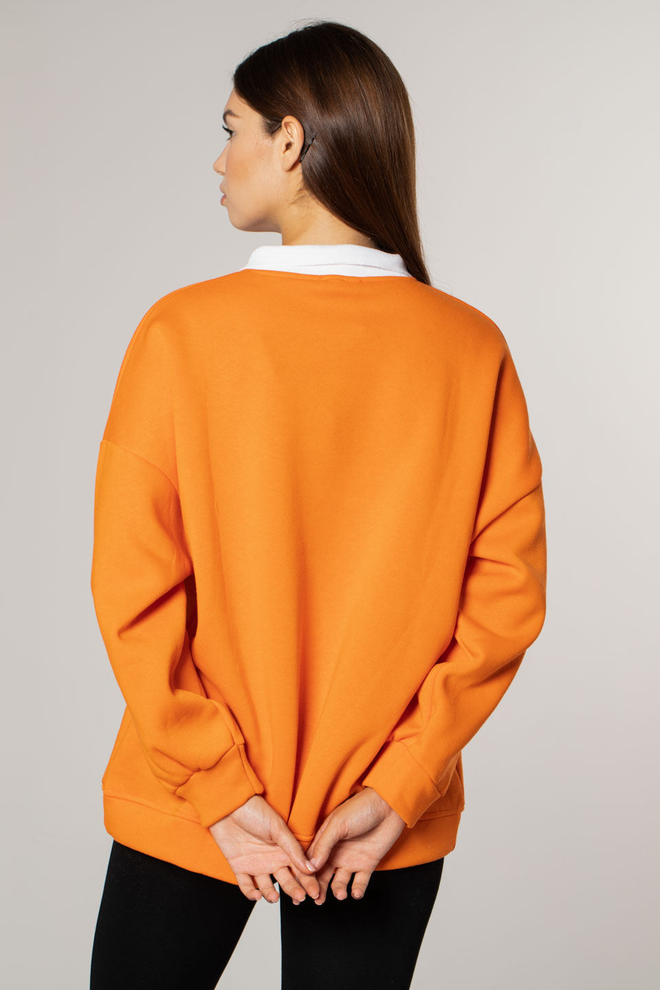 Newport Baskılı Gömlek Yaka Sweatshirt-Oranj